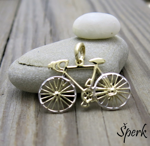 Pánský či unisex přívěsek ze zlata ~ retro kolo pro vášnivé cyklisty z kombinovaného zlata.