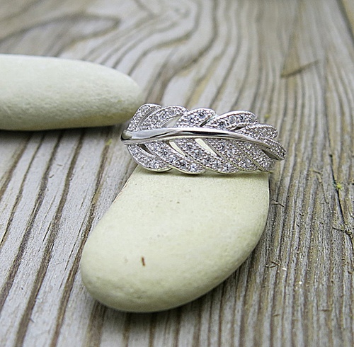 Prsten ze stříbra s lístky ze zirkonů – stříbrný prsten s florálními motivy