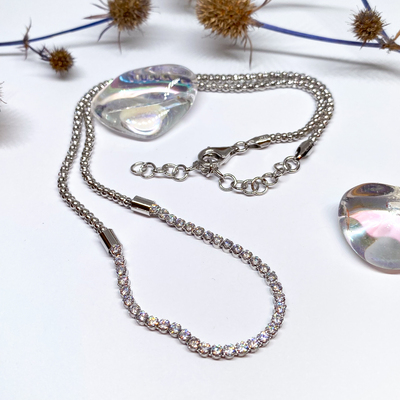 Stříbrný náhrdelník se zirkony ~ duté lanko