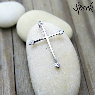 Přívěsek se zirkony, křížek ~ bílé zlato 