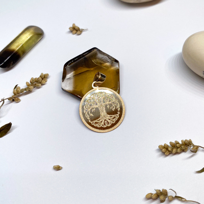 Zlatý přívěsek ~ strom života, kolečko, destička