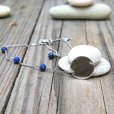 Náramek s modrými drahými kameny: lapis lazuli ~ bílé zlato  Náramek s modrými drahými kameny: lapis lazuli ~ bílé zlato