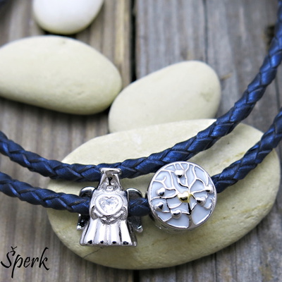 Náhrdelník kůže ~ s přívěsky andílek a strom štěstí