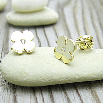 Zlaté náušnice, čtyřlístky se zirkonem