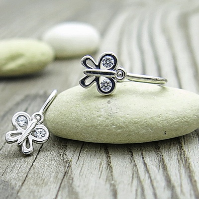 Dětské náušnice motýlci, zirkony ~ bílé zlato 