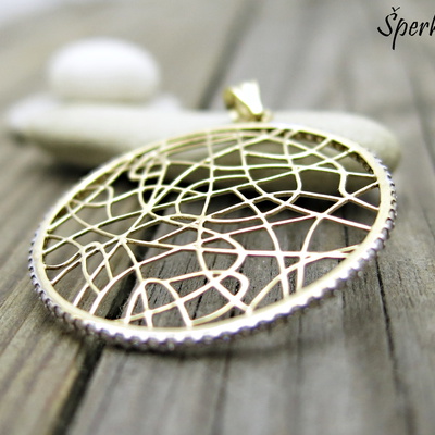 Originální přívěsek se zirkony síť vláken ~ žluté zlato 