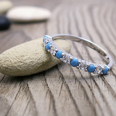 Bílé zlato prsten ~ zirkony, tyrkys