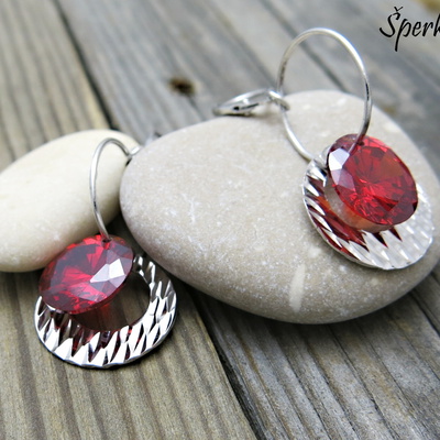 Stříbrné náušnice ~ červené, visací, dlouhé