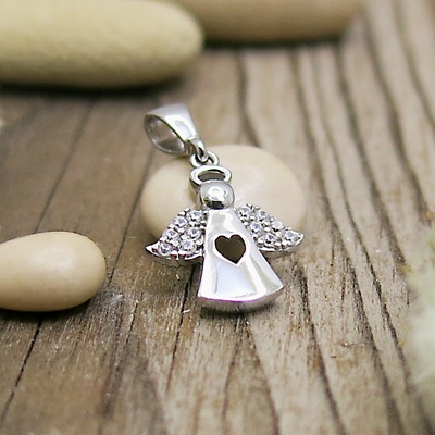 Přívěsek anděl se zirkony ~ bílé zlato 