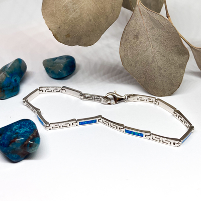 Náramek s modrými syntetickými opály ~ stříbro 