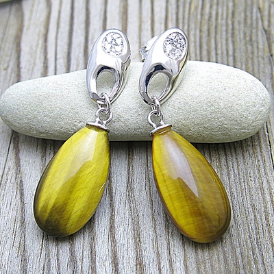 Stříbrné náušnice ~ tygří oko a zirkony Stříbrné náušnice ~ tygří oko a zirkony