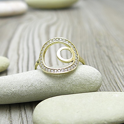 Kruhy ~ prsten se zirkony, žluté zlato