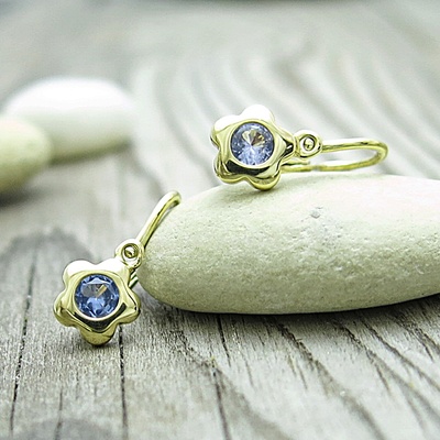 Dětské náušnice hvězda a zirkon ~ žluté zlato 