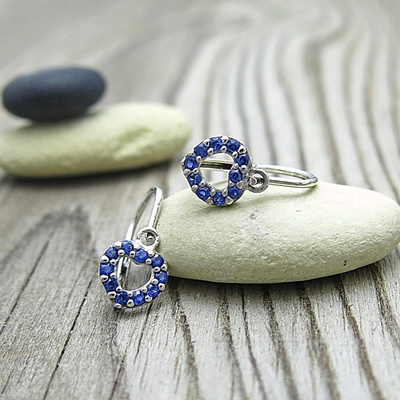 Dětské náušnice ~ srdíčko, modré zirkony 