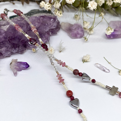 Náhrdelník se srdíčky ~ růžový turmalín   Náhrdelník se srdíčky ~ růžový turmalín