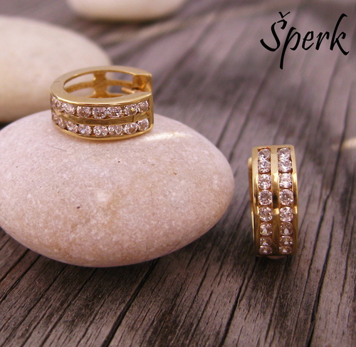 Náušnice kruhy se dvěma řadami zirkonů ~ žluté zlato 1