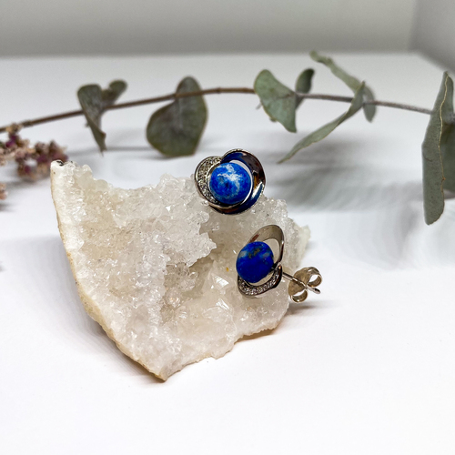 Náušnice s lapisem lazuli a zirkony ~ stříbro  1