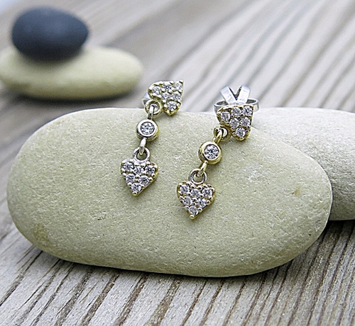 Náušnice žluté zlato ~ zirkonek 1