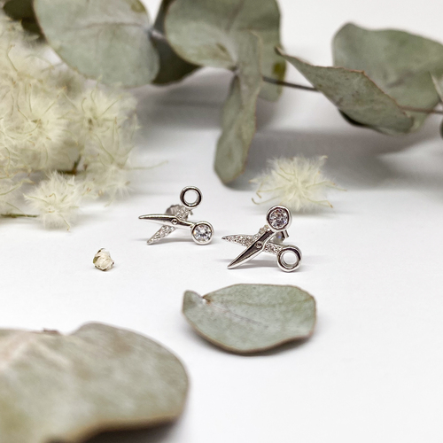 Stříbrné náušnice se zirkony - nůžky 1