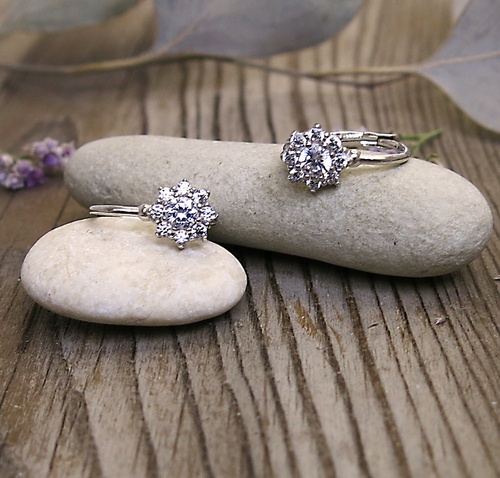 Náušnice kytičky ~ bílé zlato s čirými zirkony 1