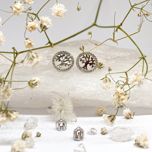 Stříbrné náušnice na šroubek - stromy života se zirkony 1