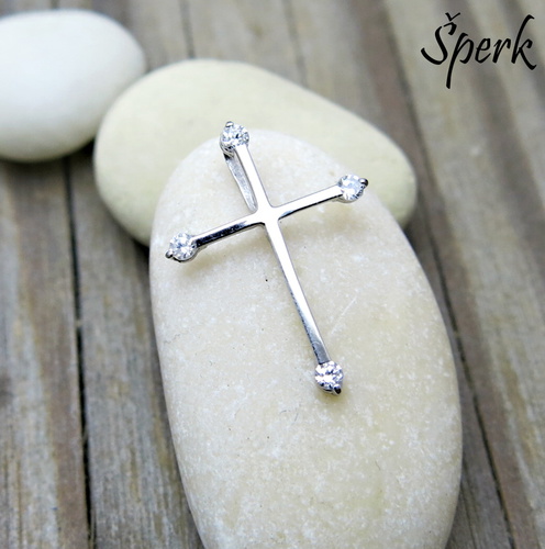 Přívěsek se zirkony, křížek ~ bílé zlato  1