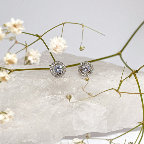 Stříbrné náušnice na šroubek - kulaté se zirkony Stříbrné náušnice na šroubek - kulaté se zirkony 1