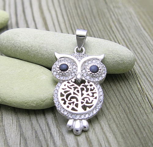 Sova ~ stříbrný přívěs se zirkony 1