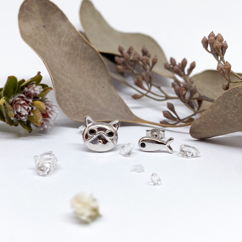 Kočička a rybka ~ stříbrné náušnice  1