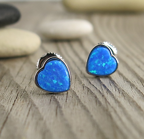 Opálová srdíčka ~ stříbrné náušnice Opálová srdíčka ~ stříbrné náušnice 1