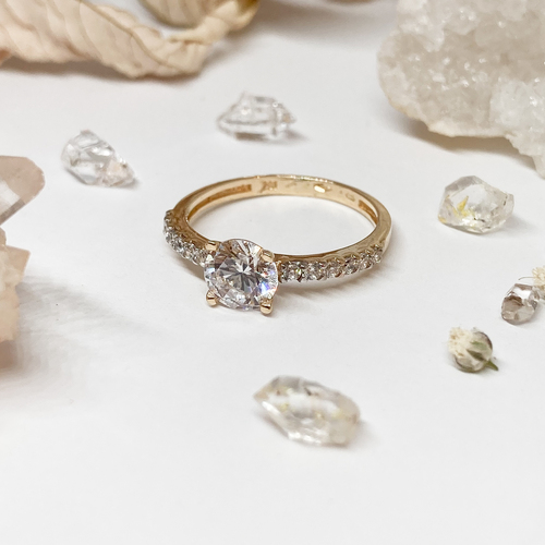 Prsten se zirkony ~ žluté zlato  1