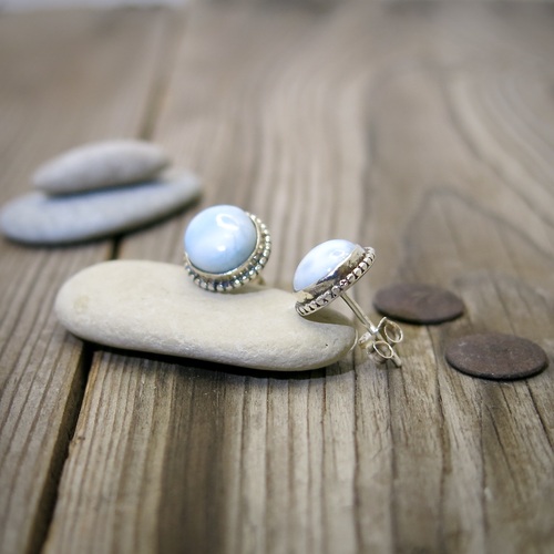 Stříbrné náušnice s přírodním larimarem 1