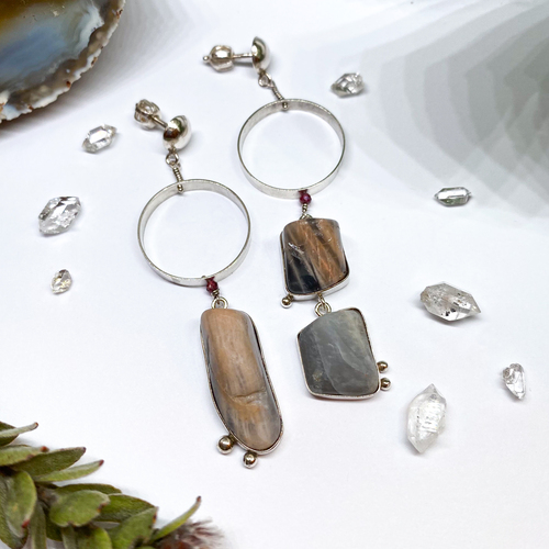 Stříbrné visací náušnice ~ sluneční kámen 1