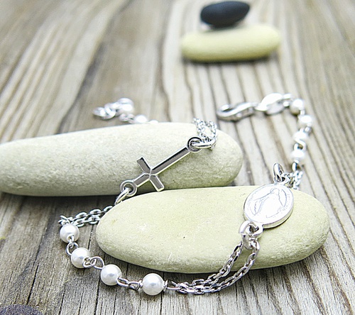 Perličky ~ stříbrný růženec na ruku Perličky ~ stříbrný růženec na ruku 1