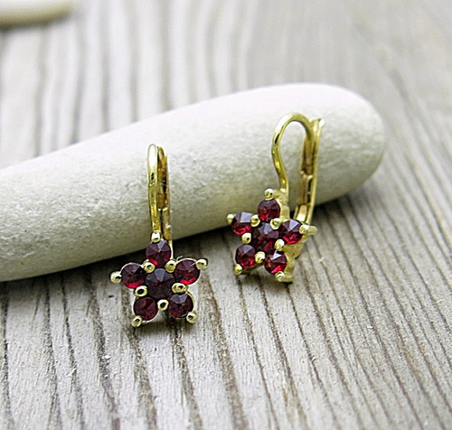 Naušnice žluté zlato- český granát 1