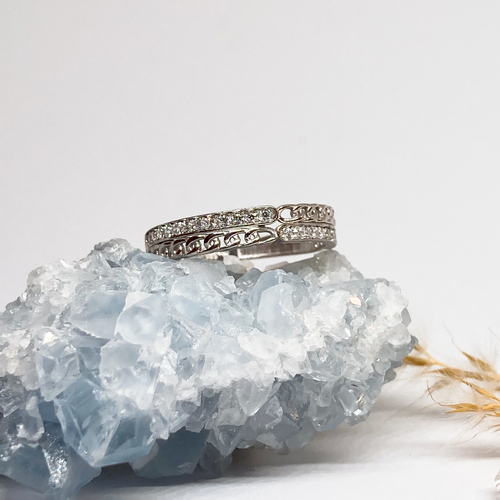 Prsten řetízek se zirkony ~ bílé zlato  1