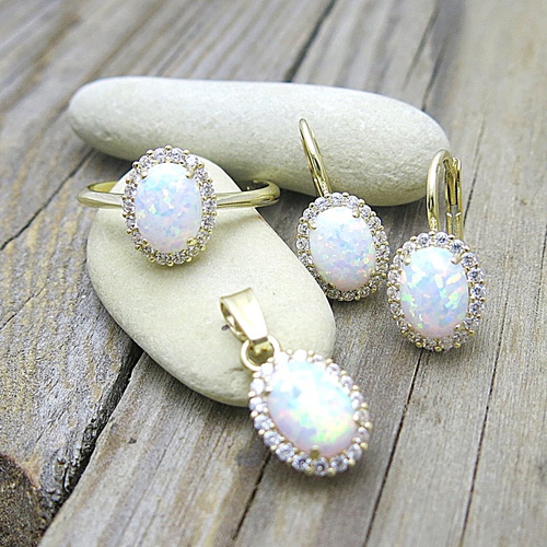 Královská souprava šperků s opály a zirkony ~ žluté zlato (pouze náušnice) Královská souprava šperků s opály a zirkony ~ žluté zlato (pouze náušnice) 1