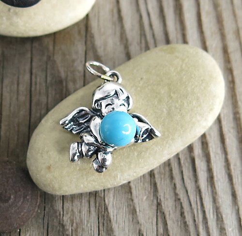 Andílek s tyrkysem ~ stříbrný přívěsek 1