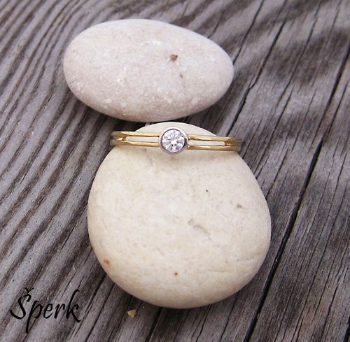 Zlatý prsten ~ zirkon + dvojitá linie 1