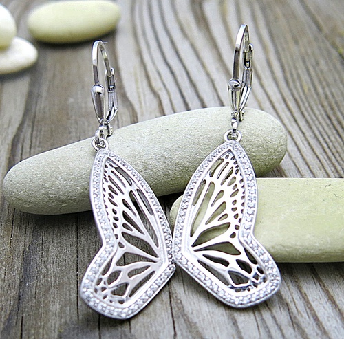 Motýlí křídla ~ stříbrné náušnice se zirkony 1