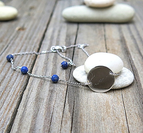 Náramek s modrými drahými kameny: lapis lazuli ~ bílé zlato  1