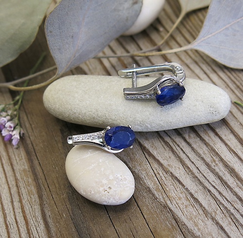 Náušnice se safírem a zirkony ~ stříbro  1