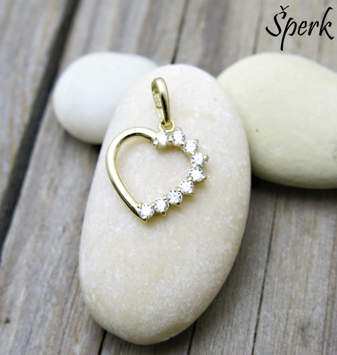 Zlatý přívěsek se zirkony ~ srdce 1