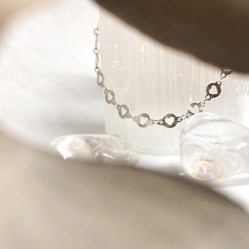 Řetízek na kotník se srdíčky ~ stříbro  1