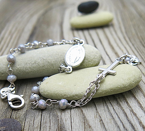 Stříbrný náramek růženec ~ šedá kulička 1