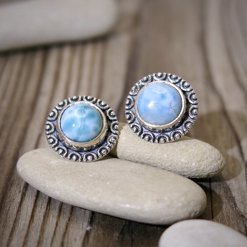 Stříbro s larimarem ~ náušnice 1