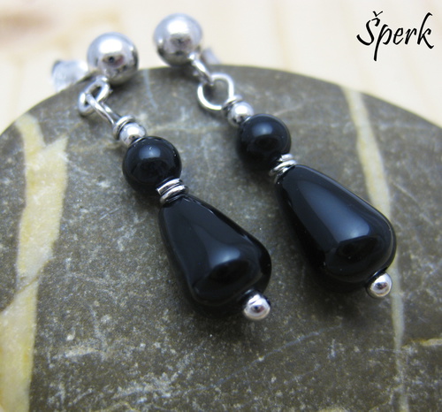 Stříbro: dlouhé visací náušnice – onyx 1
