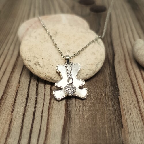 Stříbrný náhrdelník medvídek s perletí Stříbrný náhrdelník medvídek s perletí 1