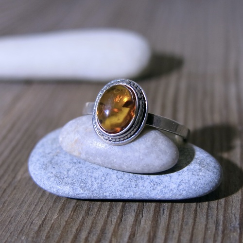 Prsten stříbro ~ jantar 1