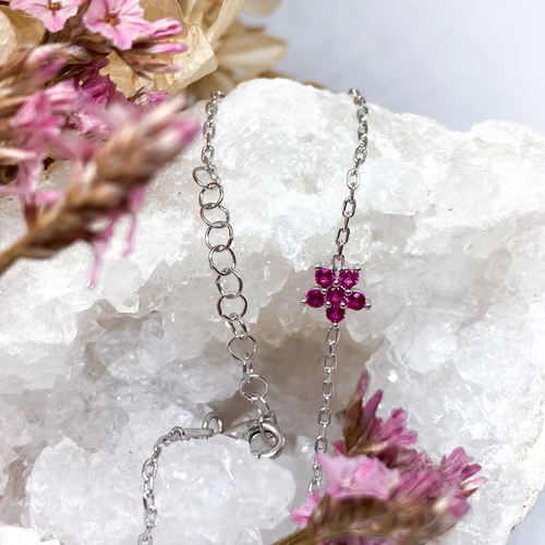 Stříbrný náramek - květina s růžovými zirkony 1